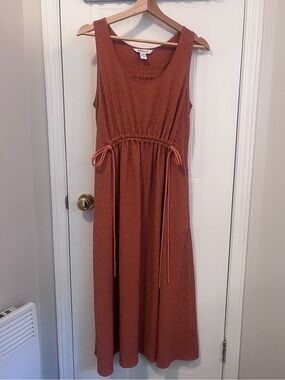 Athleta Echo Midi Dress Drawstring Waist Copper Rust Size S